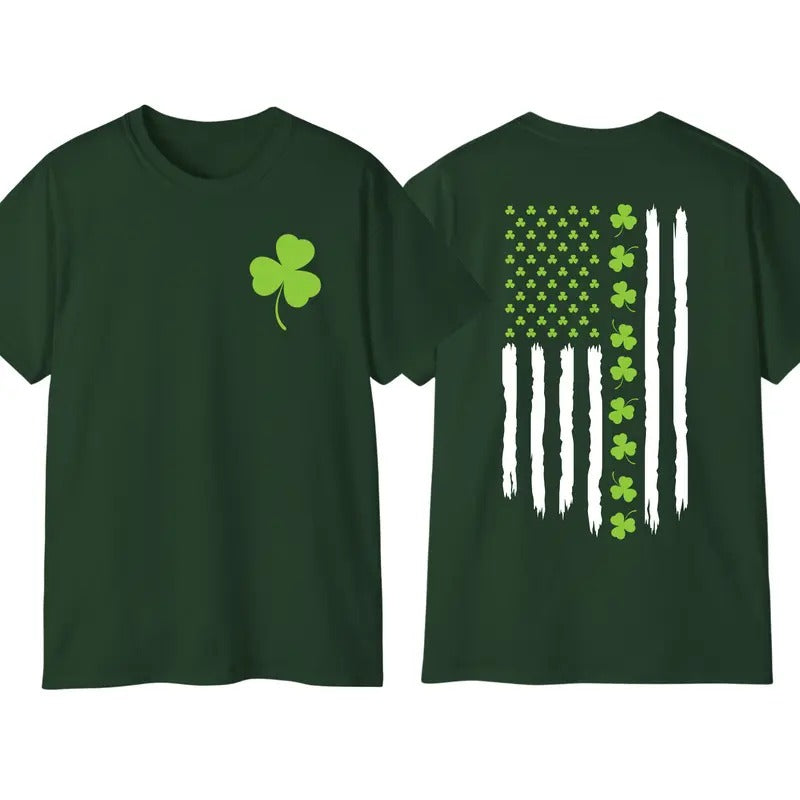 St Patricks Day USA Flag T-Shirt, Lucky Shamrock American Flag Hoodie, American Irish Flag Sweatshirt, For Men And Women,...