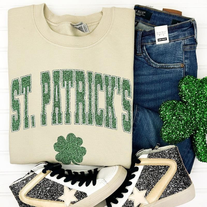 St Patricks FAUX (fake) Glitter Sweatshirt -- SAND T-Shirts, Hoodie | WearSparks.com