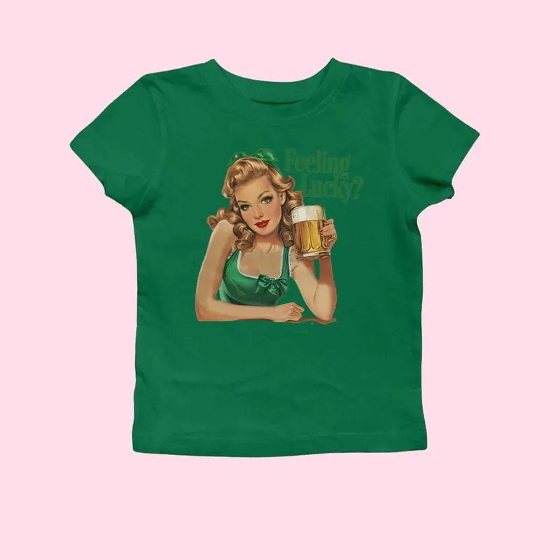 St Patty's Day Baby Tee Feeling Lucky Trendy Retro Baby Tee St Paddys Day y2k Baby Tee Luck of the Irish Baby Tee Hoodie,...