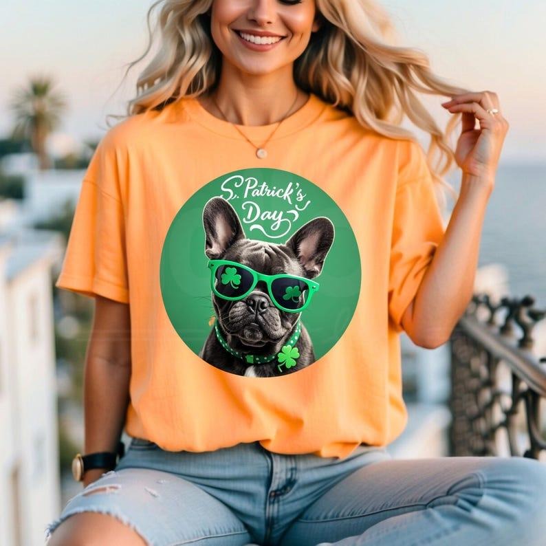 St. Patrick's Day,French Bulldog, Cute St. Paddy's Day T-Shirt, Classic Retro Graphic Unisex Tee Gift For Men and Women...
