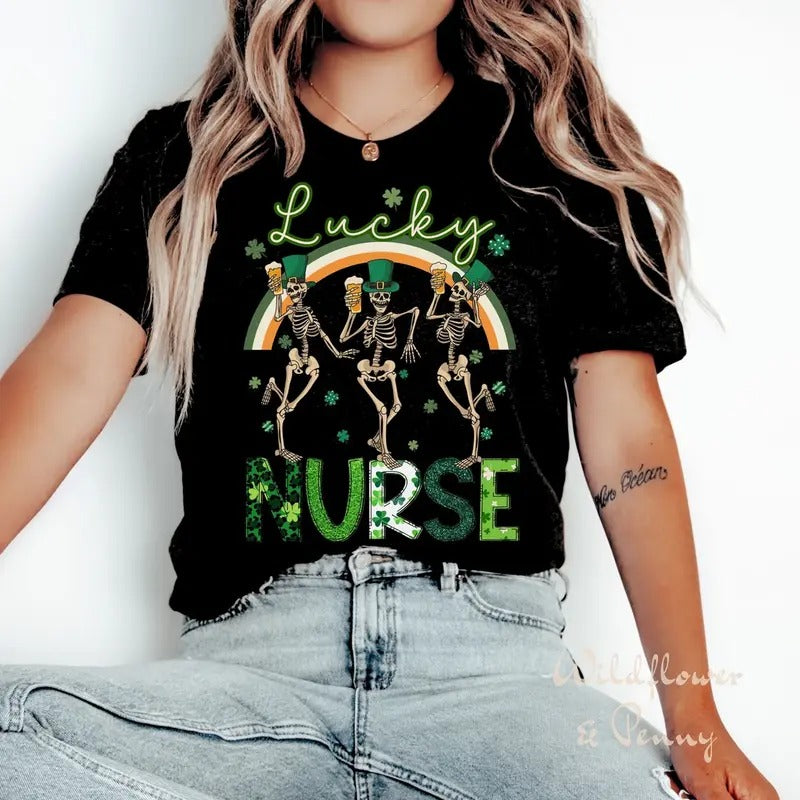 St. Patricks Day Nurse Shirt, Nurse Shamrock Shirt, Nurse St. Patrick's Day Shirt, Lucky Nurse St Pattys Day Shirt,...