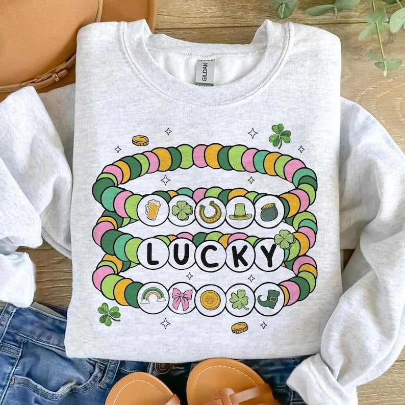 St.Patrick's Day Friendship Bracelet Sweatshirt, St. Patrick's Day 2025 Sweater, St.Patricks Day Coquette Shirt, St...