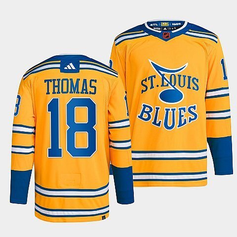St. Louis Blues #18 robert-thomas-yellow-2022reverse-retro-2.0-authentic-primegreen-jersey