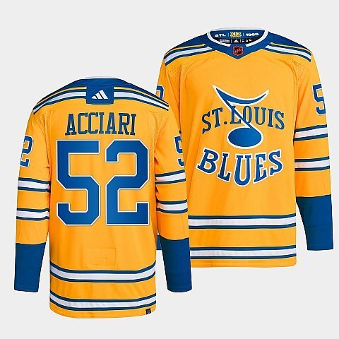 St. Louis Blues #52 noel-acciari-yellow-2022reverse-retro-2.0-authentic-primegreen-jersey