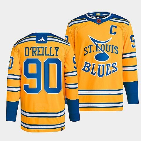 St. Louis Blues #90 ryan-o'reilly-yellow-2022reverse-retro-2.0-authentic-primegreen-jersey