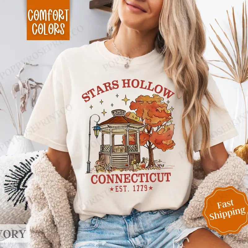Stars Hollow Shirt Comfort Colors, Fall Vibes Shirt, Fall Womenswear Oversized Crewneck Hoodie, Sweatshirt | WearSparks.com