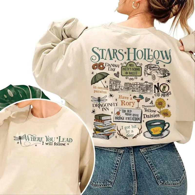 Stars Hollow Where You Lead I Will Follow Sweatshirt, Retro Style Lukes Diner Crewneck, Christmas Sweaters T-Shirts, Hoodie