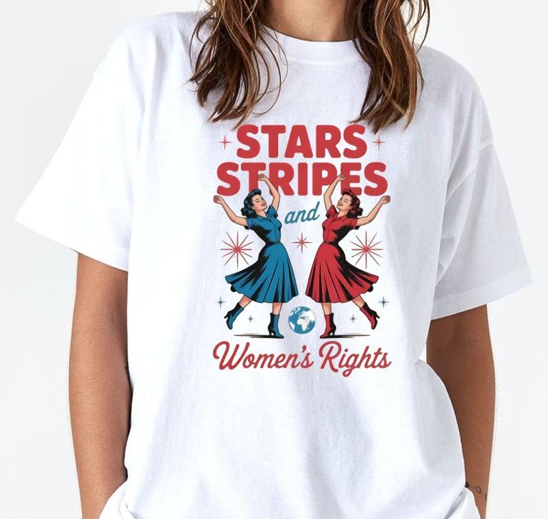 Stars Stripes And Women's Rights Shirt T-Shirt Soft Cotton Retro Graphic Trendy Fit Retro 90s Vintage Hoodie, Sweatshirt