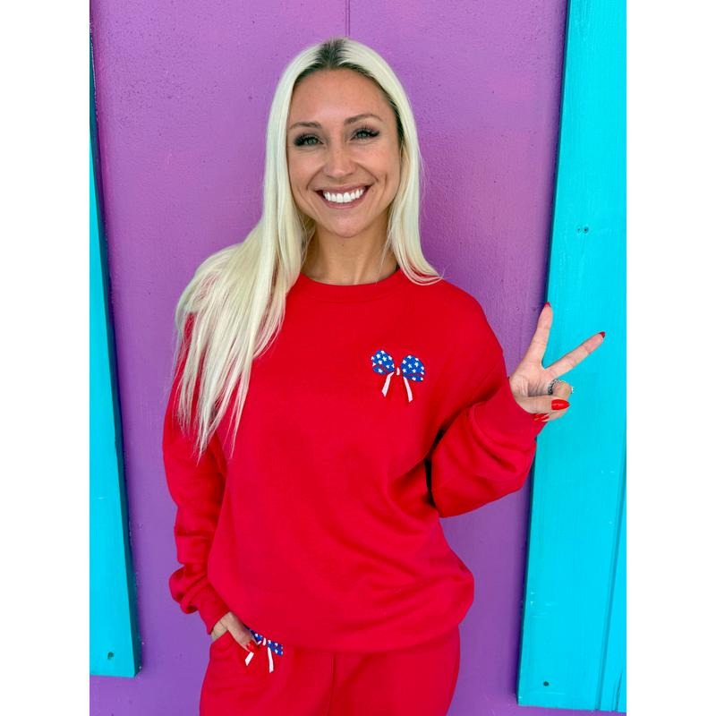 Stars and Stripes Bow Embroidered Sweatshirt T-Shirts, Hoodie | WearSparks.com