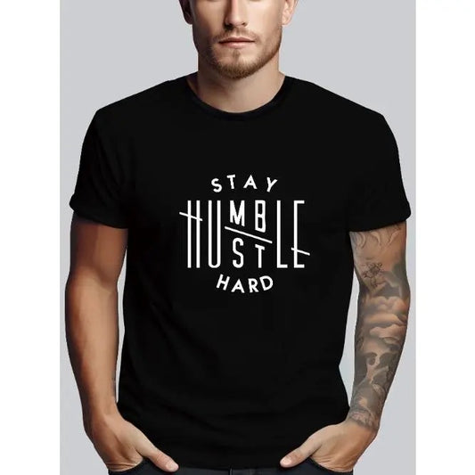 Stay Humble Hustle Hard Print Tee Shirt, Tees For Men, Casual Short Sleeve T-shirt For Summer Made in USA Hoodie, Sweatshirt