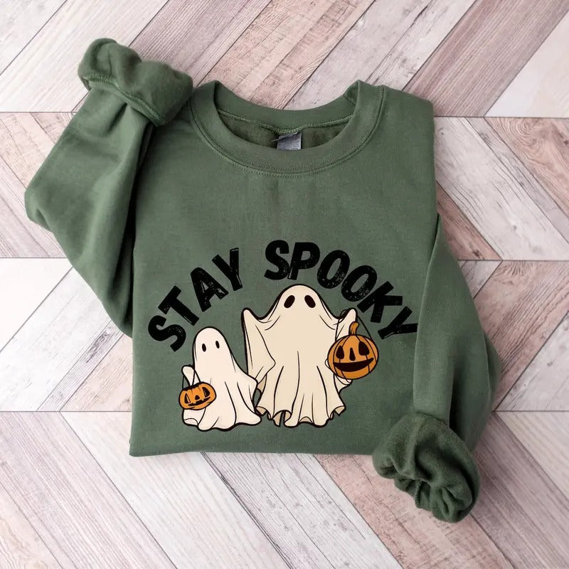 Stay Spooky Cute Ghost Sweatshirt, Halloween Ghost Pumpkin Sweatshirt, Halloween Stay Spooky Sweater, Halloween Stay...