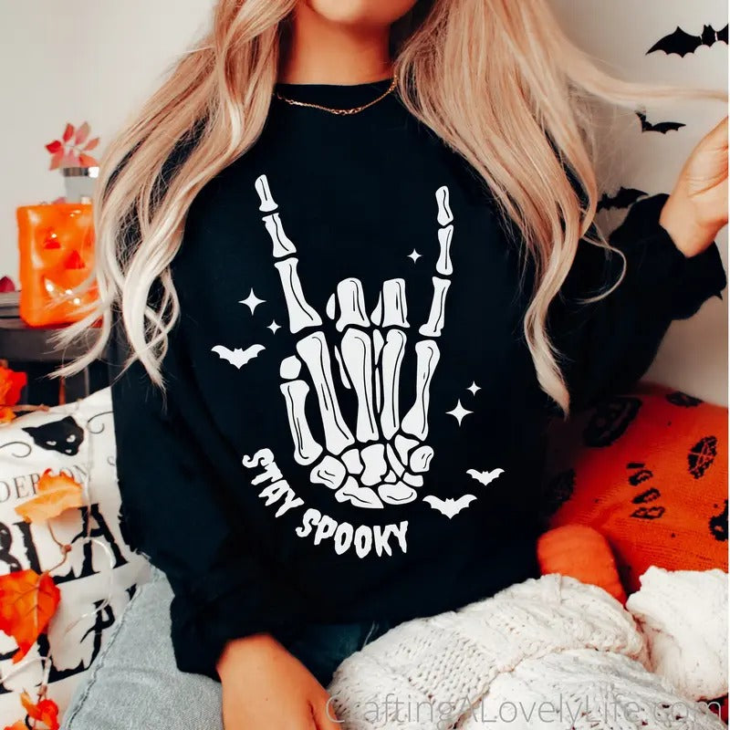 Stay Spooky Halloween Shirt, Skeleton Hand Shirt, Skeleton Halloween, Spooky Season Shirt, Fall Halloween Shirt,...