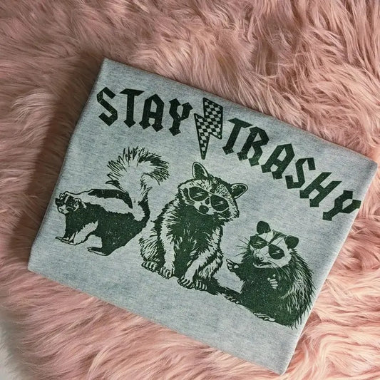 Stay Trashy Raccoon Graphic Tee Loose fit Hoodie, Sweatshirt | WearSparks.com