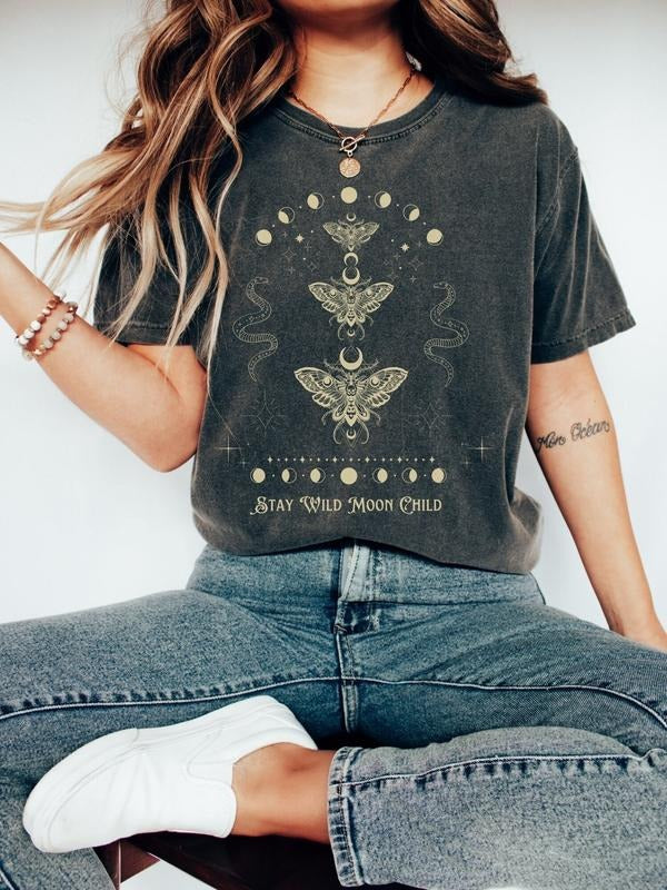 Stay Wild Moon child shirt Comfort colors Shirt Whimsigoth Shirt Moon phase Shirt Moth Shirt Snake T-shirt Hoodie, Sweatshirt
