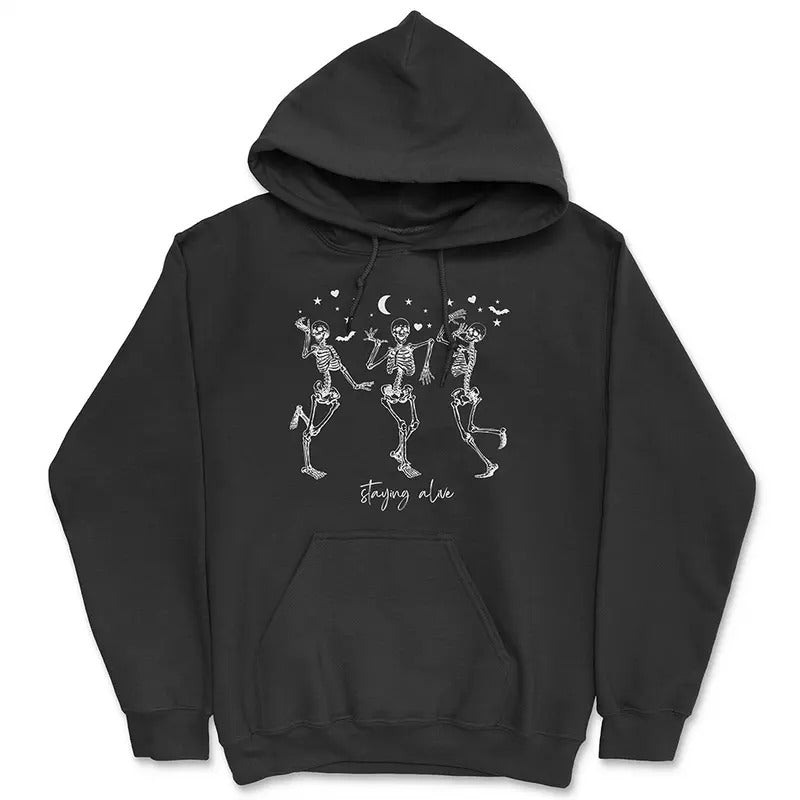 Staying Alive Skeleton Hoodie - Funny Halloween Sweatshirt T-Shirts | WearSparks.com