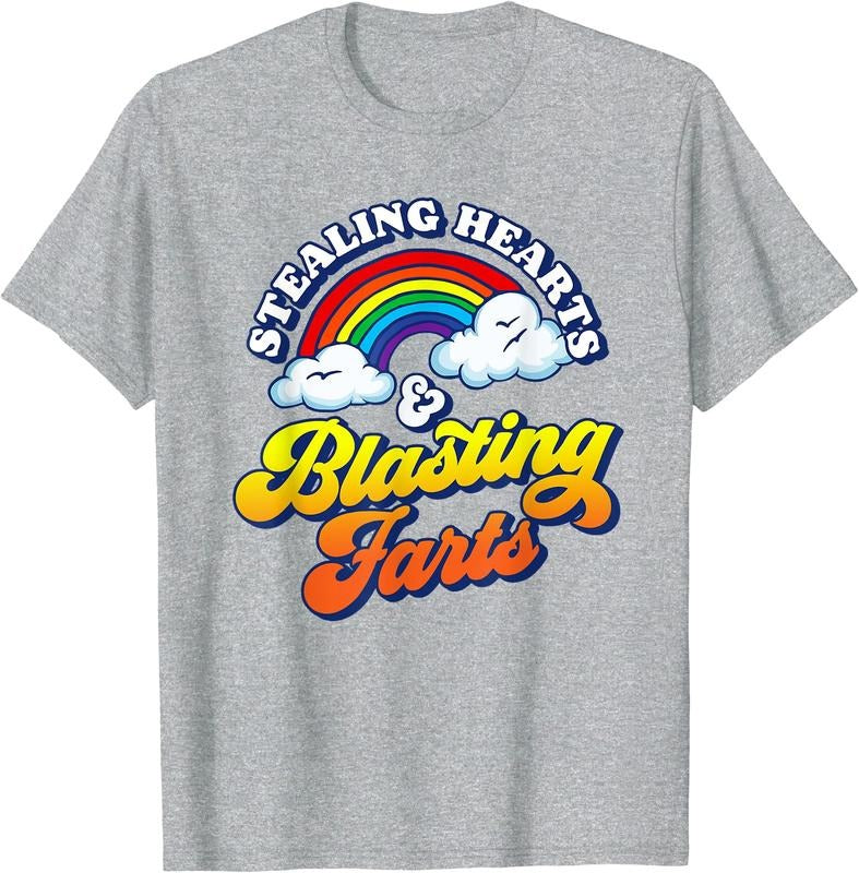 Stealing Hearts & Blasting Farts Funny Rainbow Valentines T-Shirt | Unisex Cotton Tee, Size S-5XL Hoodie, Sweatshirt