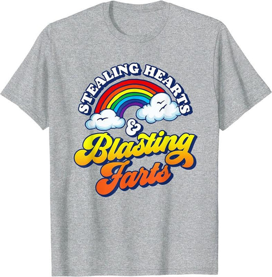 Stealing Hearts & Blasting Farts Funny Rainbow Valentines T-Shirt | Unisex Cotton Tee, Size S-5XL Hoodie, Sweatshirt