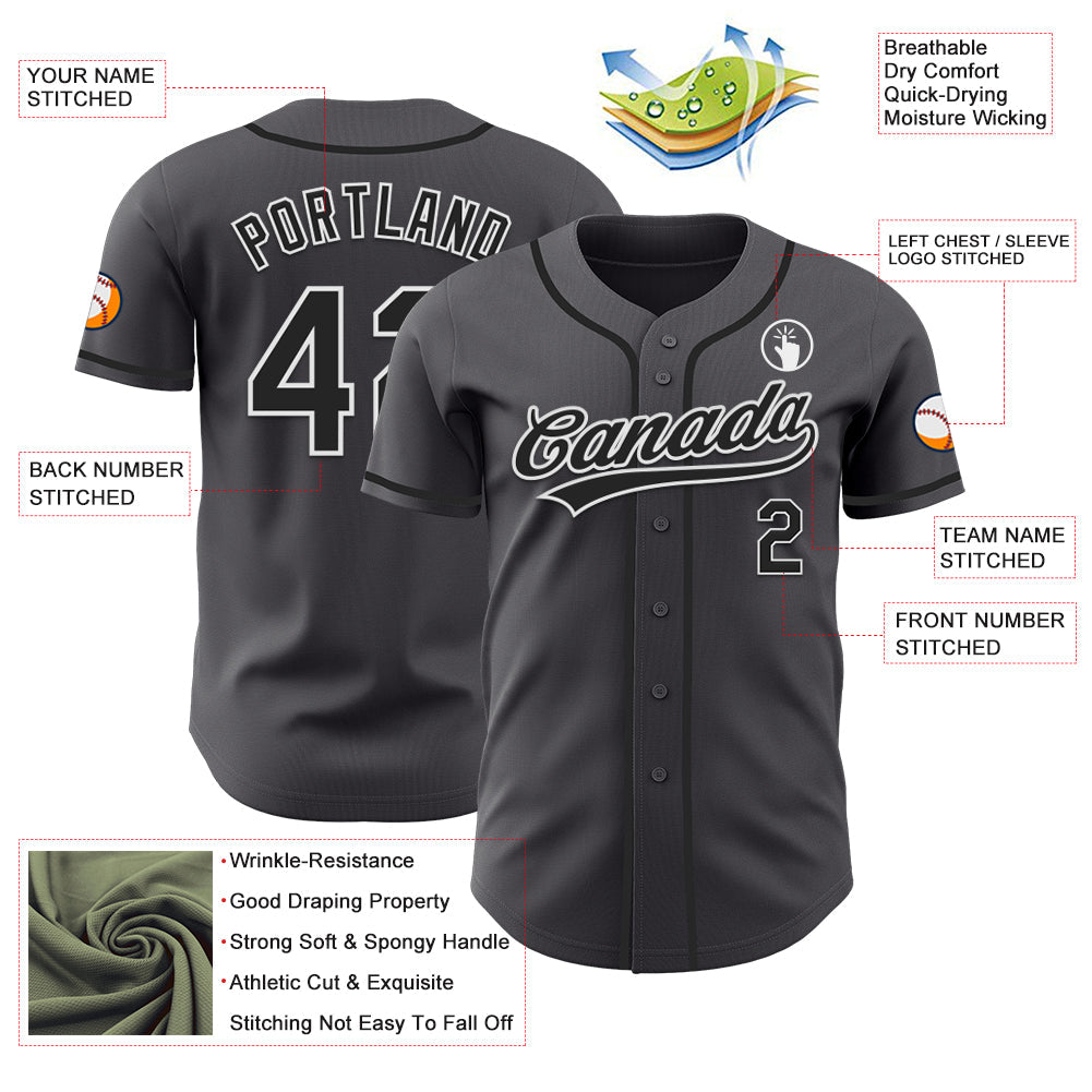 Custom Steel Gray Black-White Authentic Baseball Jersey
