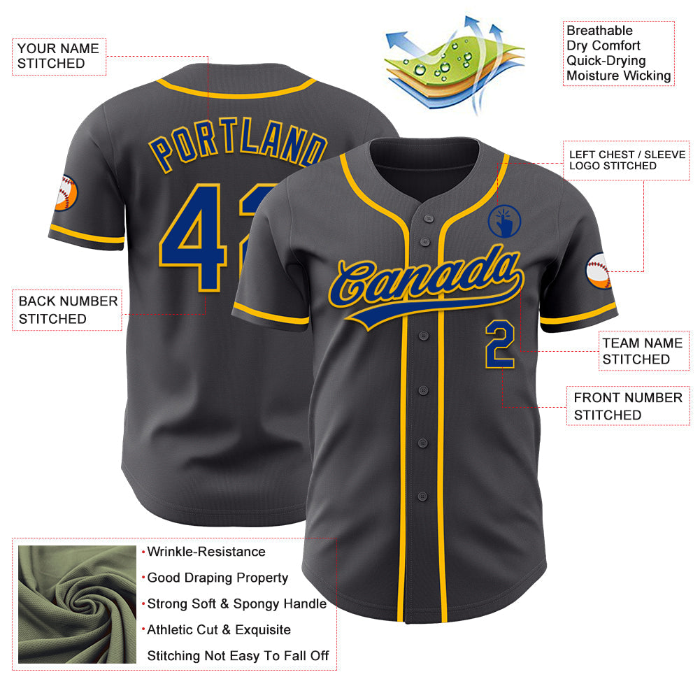 Custom Steel Gray Royal-Gold Authentic Baseball Jersey