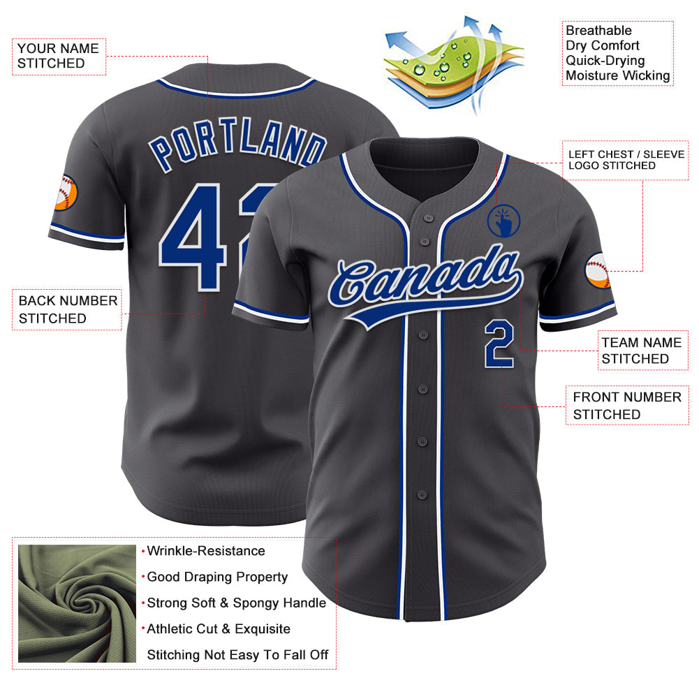 Custom Steel Gray Royal-White Authentic Baseball Jersey