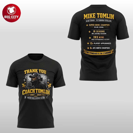 Steelers Thank you Coach Mike Tomlin Never Had A Losing Season Two Sided Shirt