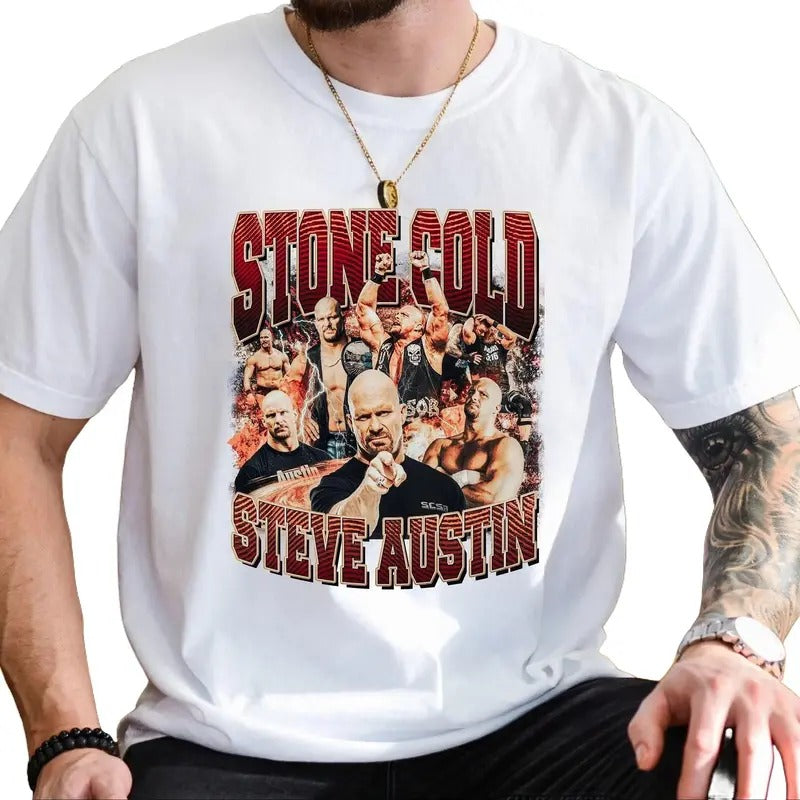 Steve Austin Aesthetic Bootleg Retro Sign Graphic T-Shirt, Stone Cold Austin Steve Graphic Sport Shirt, Austin 3:16...