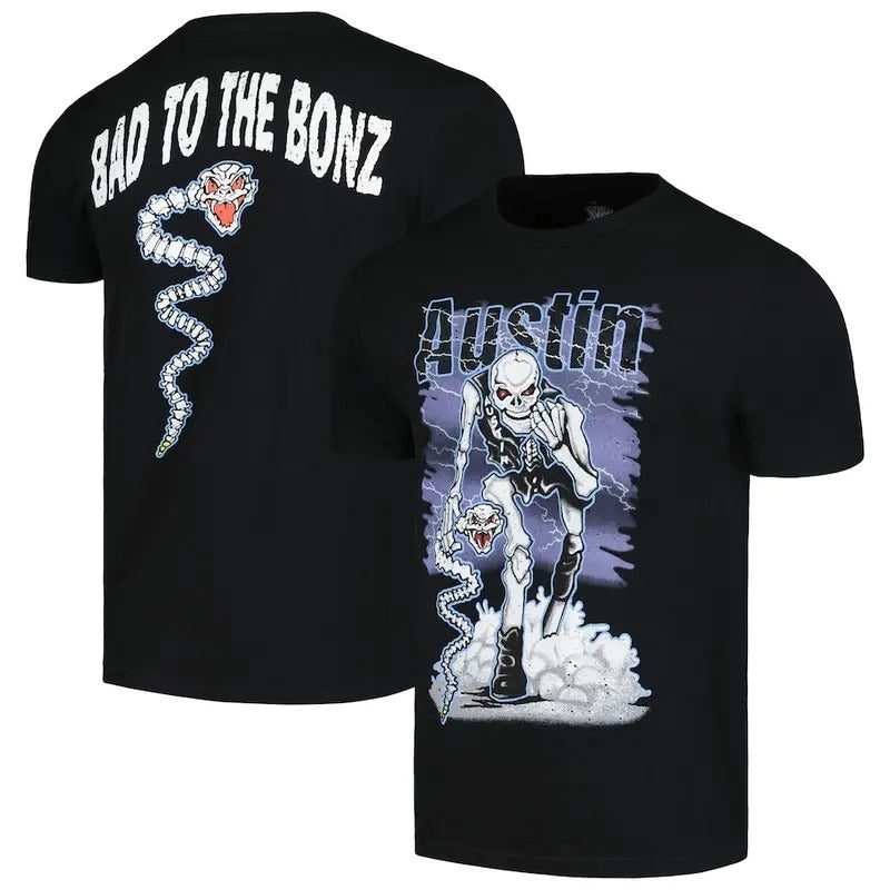 Steve Austin Bad to The Bonz Graphic T-Shirt, Doodle Metal Style Skeleton Stone Cold Bootleg Style Graphic Shirt, Austin...