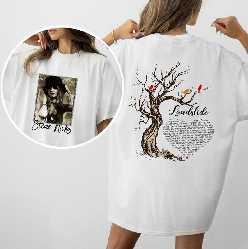 Stevie Nicks Landslide Song Lyric T-Shirt, Vintage 70s Stevie Tree Design, Stevie Two-Sided Retro Music Tee, Classic Rock...