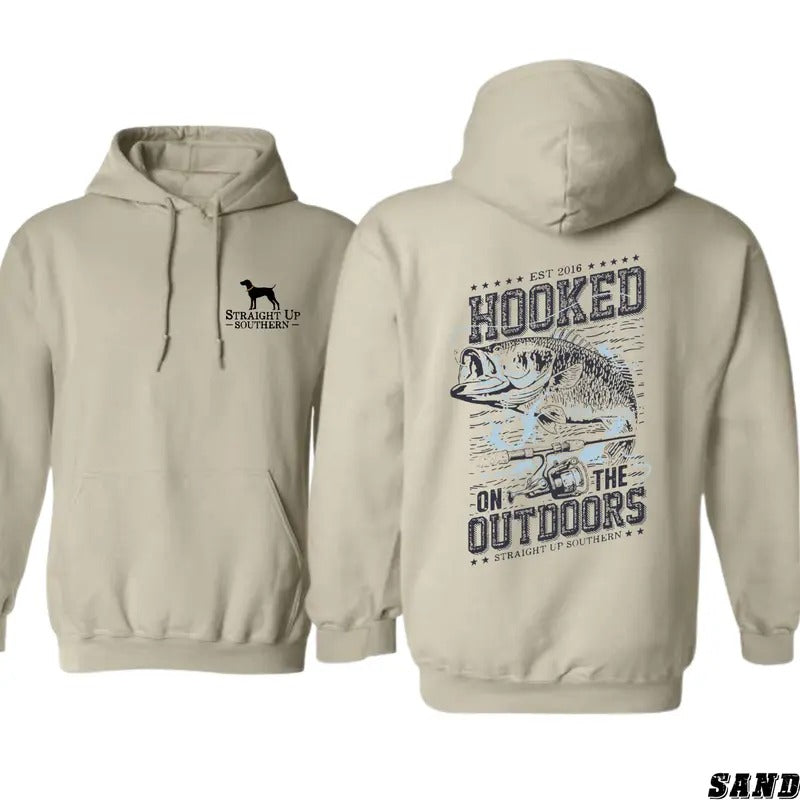 Straight Up Southern Hoodie - "Hooked on the Outdoors" Fishing Graphic Ideal for Anglers and Nature Lovers, Unisex Hoodie...