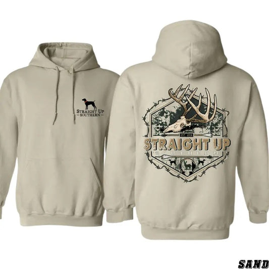 Straight Up Southern Hoodie - Bold Deer Antler Design with Rustic Southern Graphics, Perfect for Outdoor Enthusiasts and...