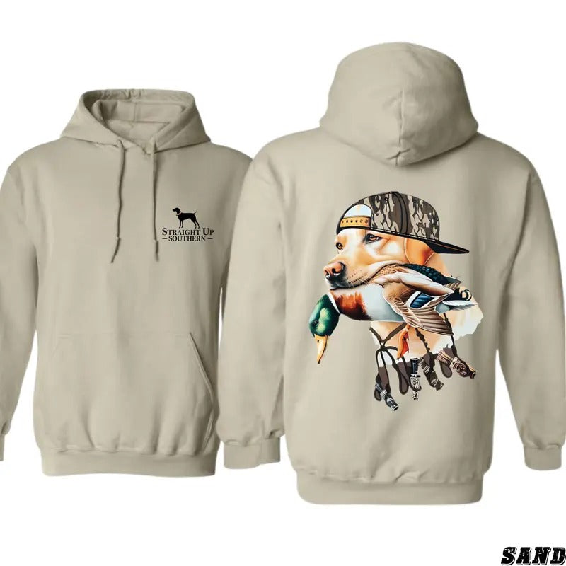Straight Up Southern Hoodie - Bold Hunting Dog with Duck Graphic, Unisex Casual Sweatshirt for Outdoor Enthusiasts and...