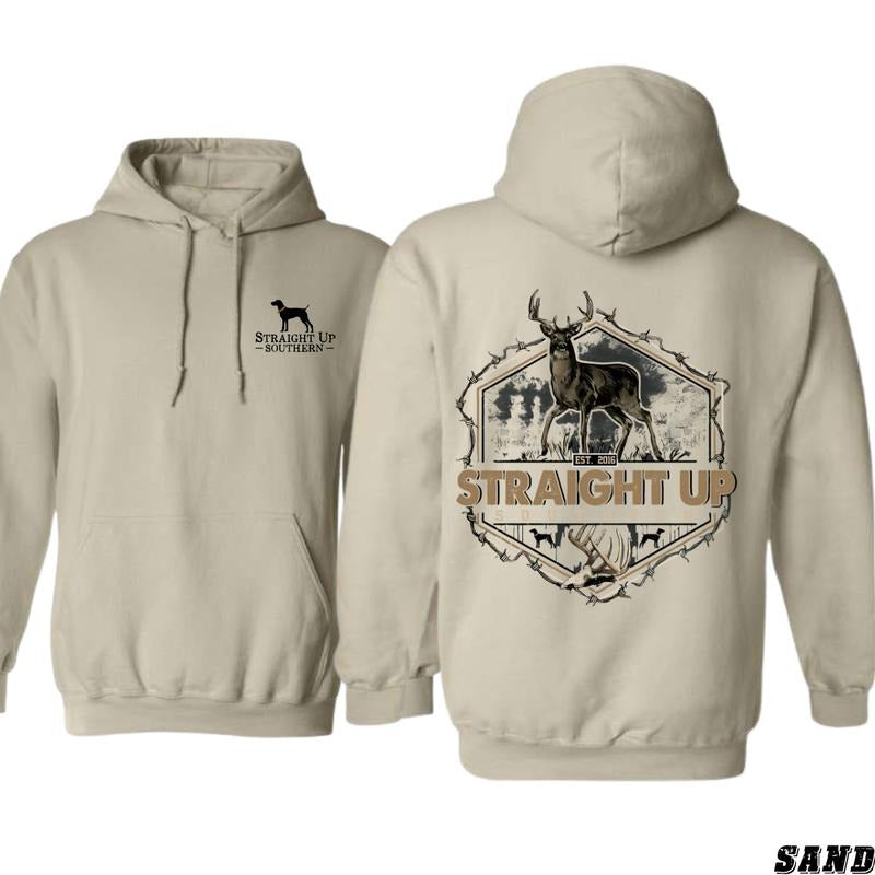 Straight Up Southern Hoodie - Classic Outdoor Design Featuring Detailed Deer and Dog Graphics,camo country hoodies, Ideal...
