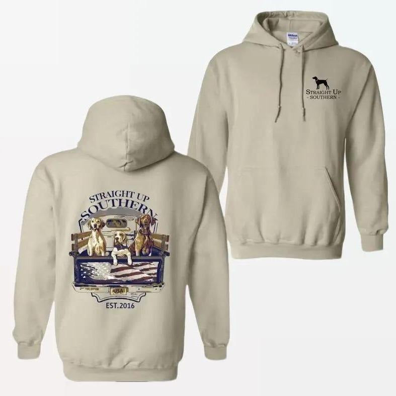 Straight Up Southern Hoodie - Featuring Bold American Flag and Hunting Dog Graphics, camo country hoodies, Perfect for...