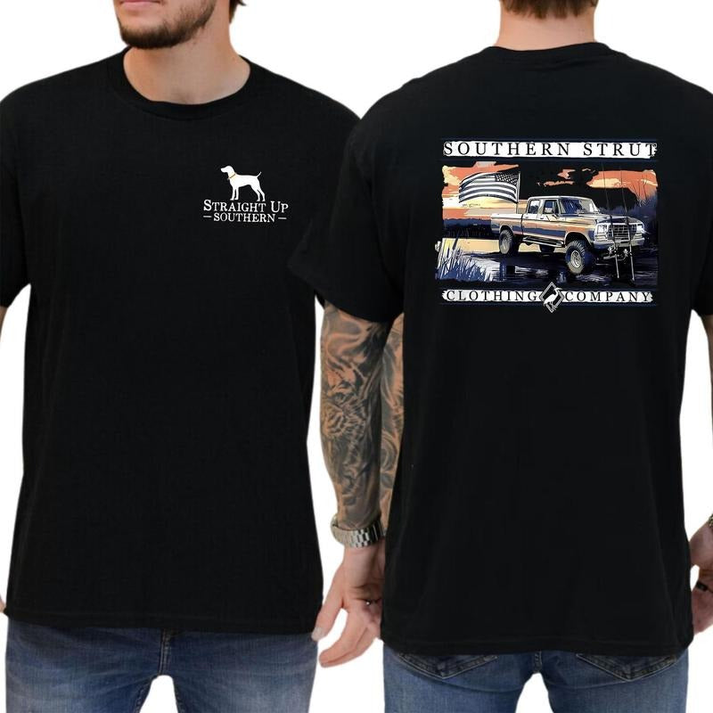 Straight Up Southern Shirt Southern Strut Soft Fabric Short Sleeve Shirt Cotton Top Menswear Hoodie, Sweatshirt
