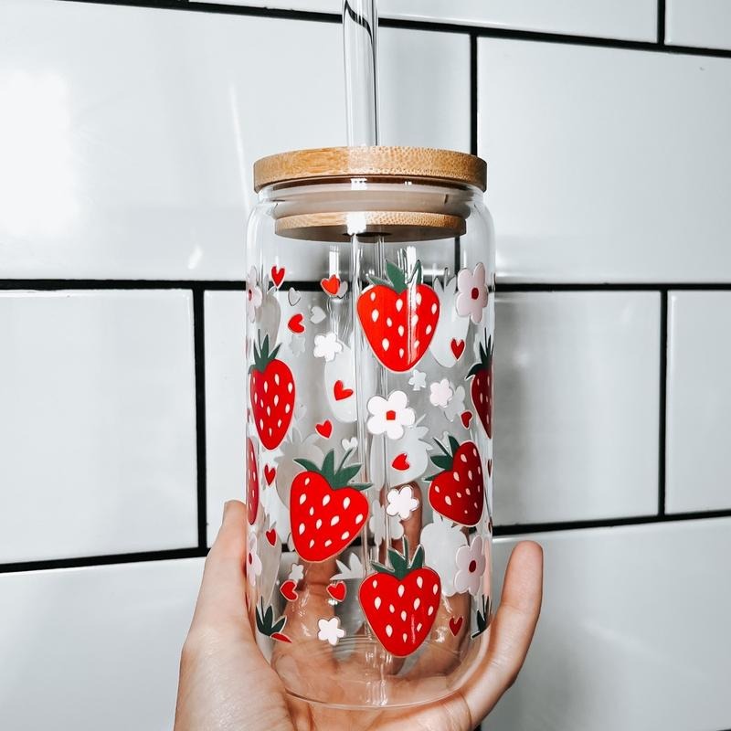 Strawberry Summer Libbey Glass Can w/ Straw T-Shirts, Hoodie, Sweatshirt | WearSparks.com