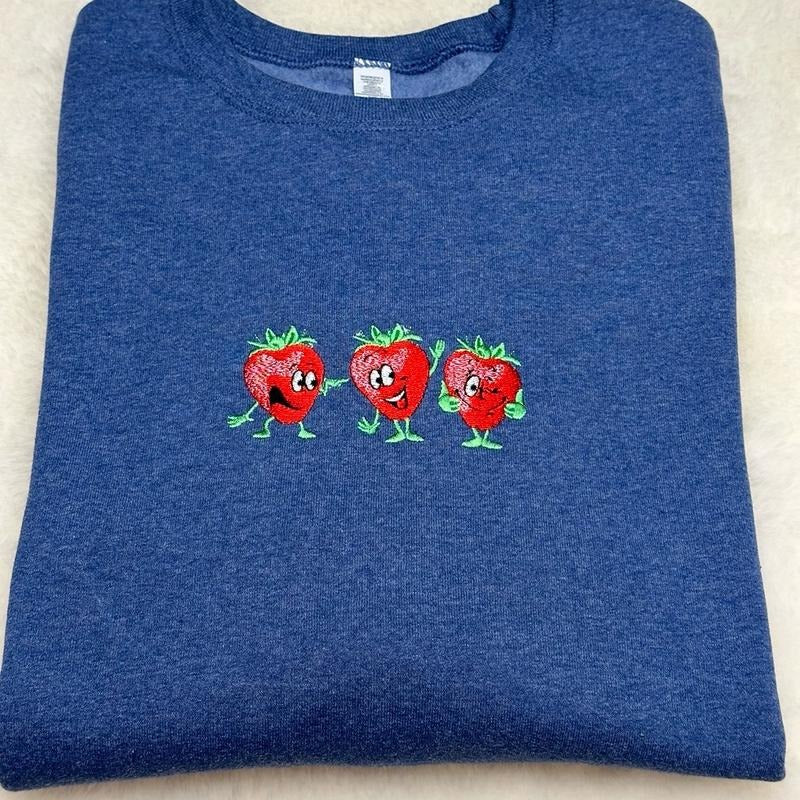 Strawberries Embroidered Crewneck Sweatshirt T-Shirts, Hoodie | WearSparks.com