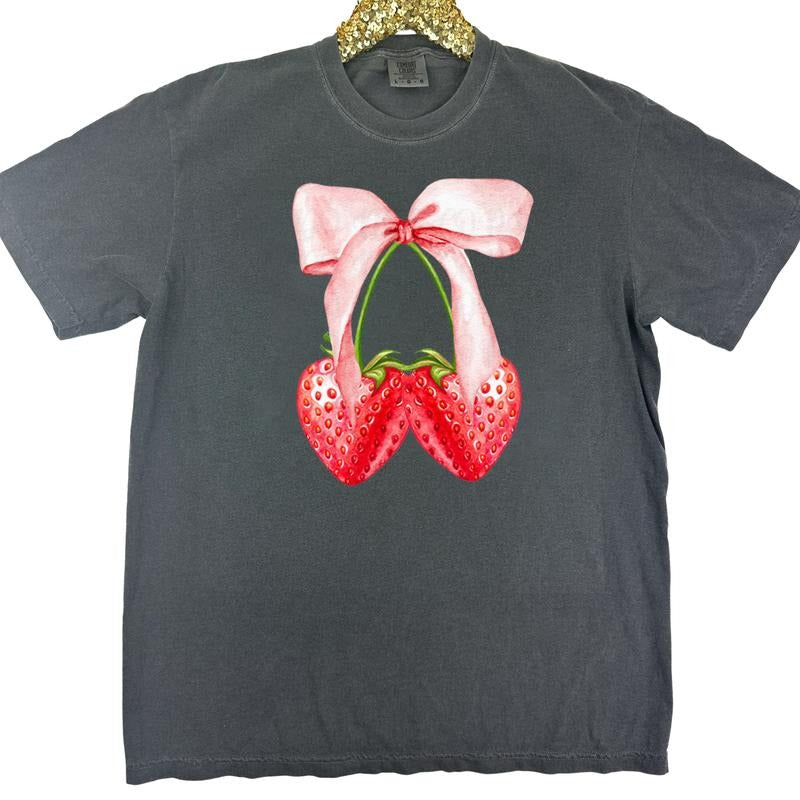 Strawberry Bow Coquette Comfort Colors T-Shirt Hoodie, Sweatshirt | WearSparks.com