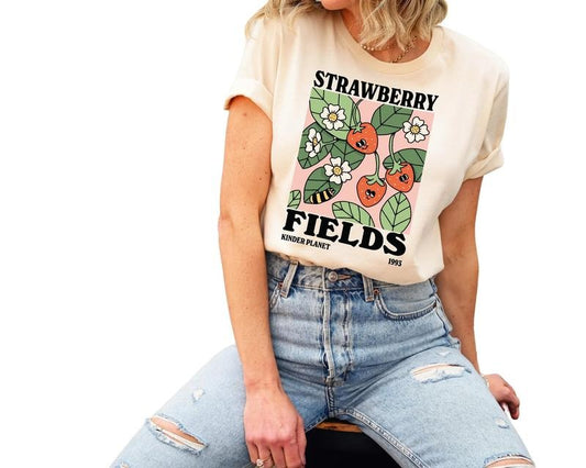 Strawberry Shirt, Strawberry Clothes, Garden Shirt, Botanical Tee, Strawberry Print, Unisex T-Shirt, Gifts For Friends...