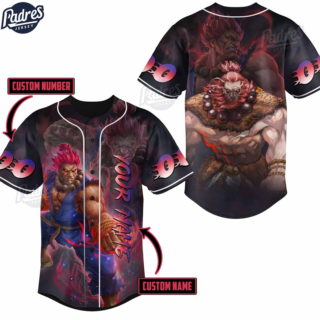 Street Fighter Akuma Custom Baseball Jersey - Padres Jersey Oasis: Elevate Your Baseball Style Game T-Shirts,... (Image 1)