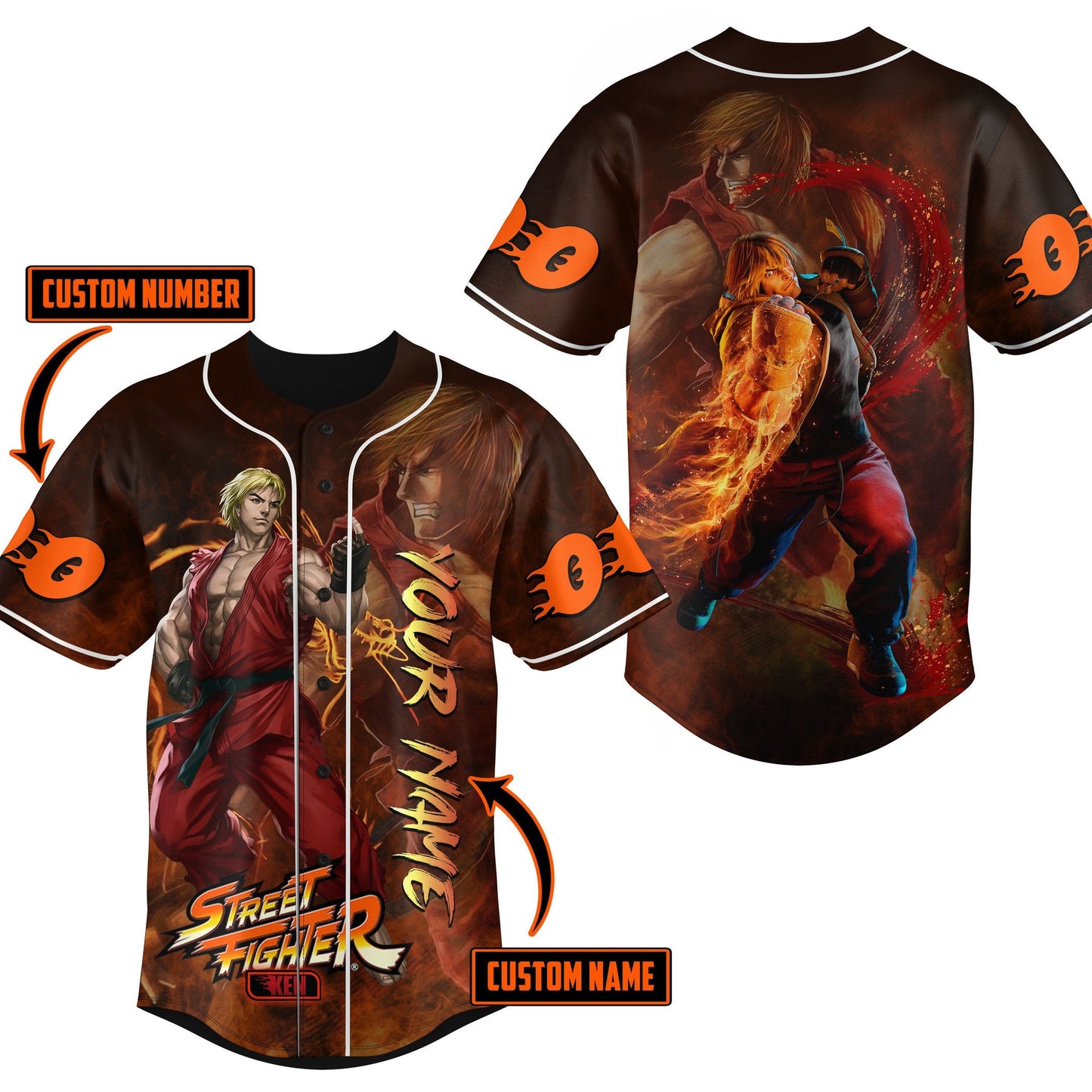 Street Fighter Ken Custom Baseball Jersey - Padres Jersey Oasis: Elevate Your Baseball Style Game T-Shirts,... (Image 2)