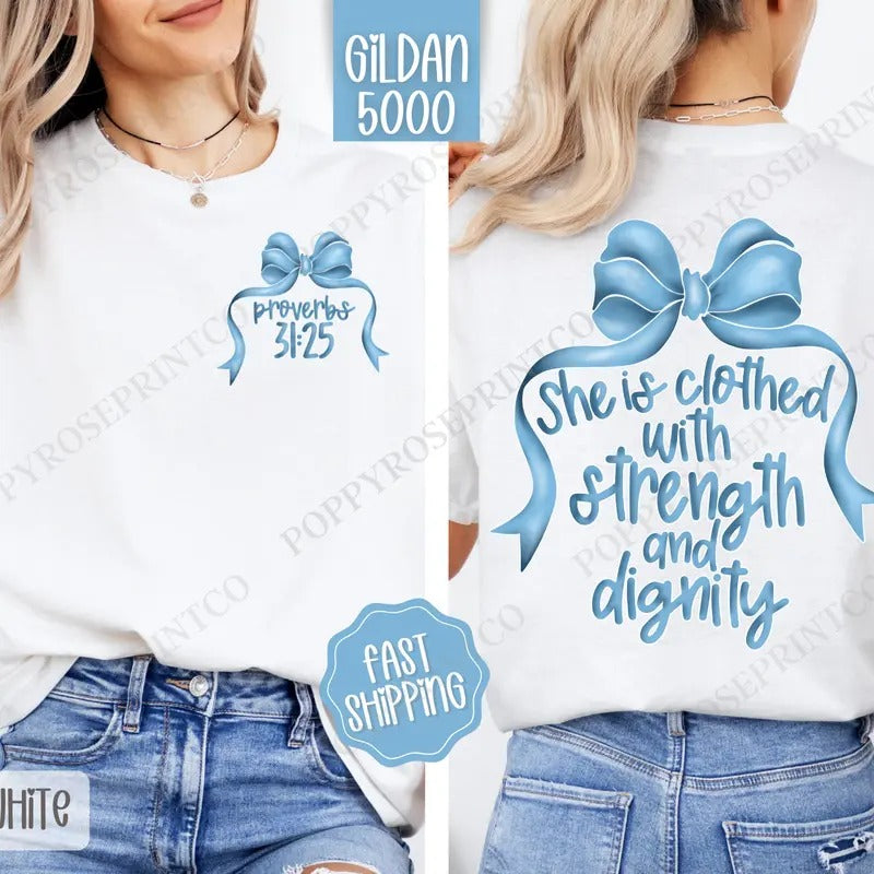 Strength and Dignity Gildan, Coquette Bow Women's Tee,  Religious Women's Tshirt Plus Size Christian Shirt Hoodie, Sweatshirt