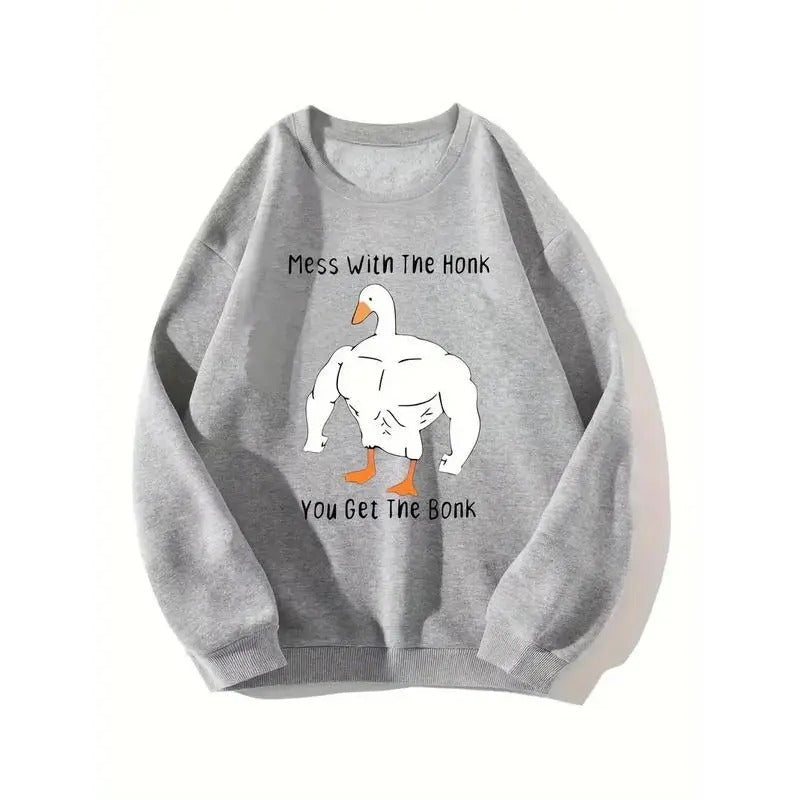 Strong Goose Print Casual Sweatshirt, Pullover Loose Crew Neck Sweatshirt, Women's Sweatshirts, Funny Duck Shirt, T-shirt...