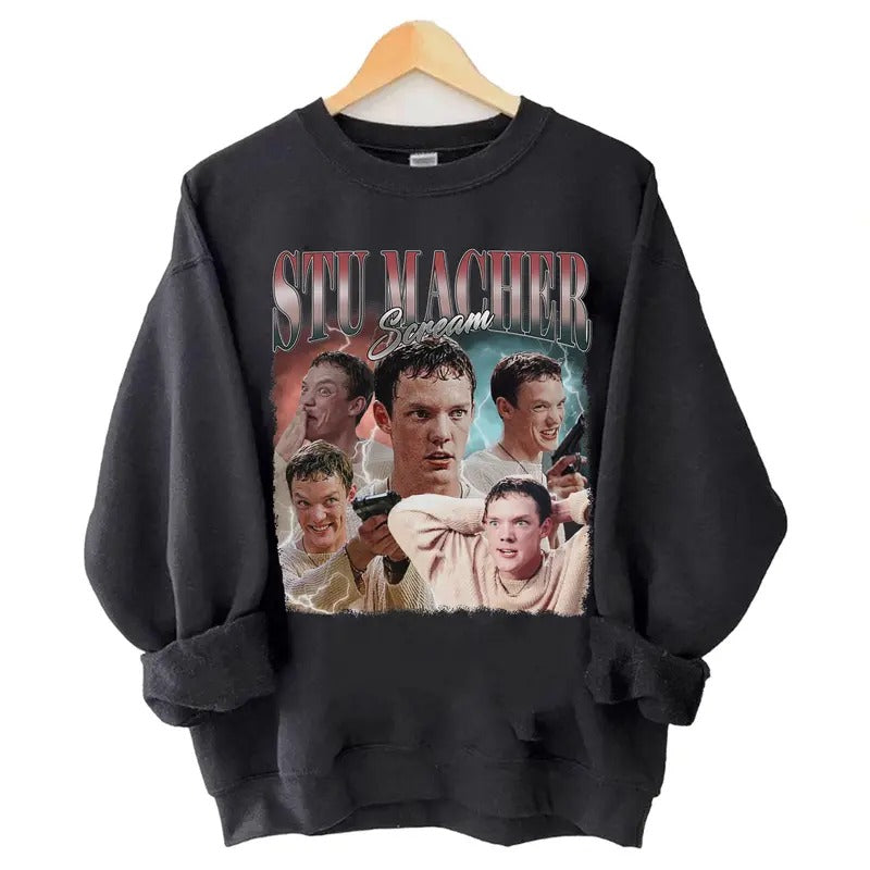 Stu Macher Scream Graphic Sweatshirt, Vintage Horror Movie Design, 90s Classic Villain, Retro Unisex Pullover,  Casual...