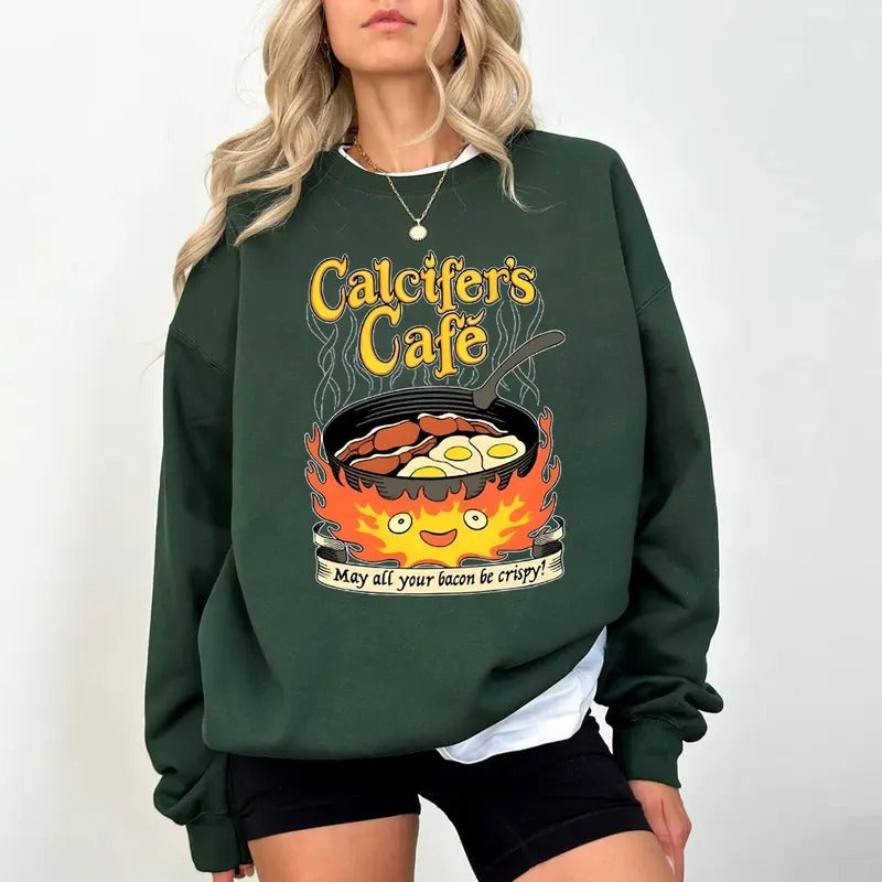 Studio Ghibli Calcifer Sweatshirt T-Shirt, May All Your Bacon Burn, A heart's A Heavy Burden, Ghibli Studio Shirt, Howls...