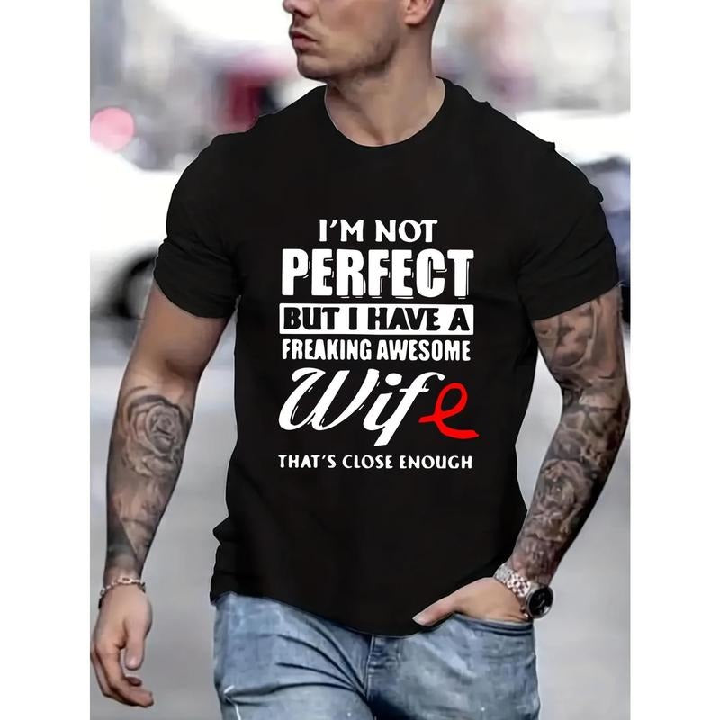 Stylish Letter Print Casual T-Shirt for Men - Soft, Slightly Elastic, Round Neck, Comfortable Fit for Summer and Autumn