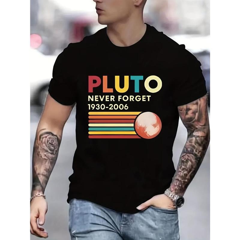 Stylish Pluto Graphic Print T-Shirt - Soft, Breathable, Slightly Stretchy Round Neck Tee for Men