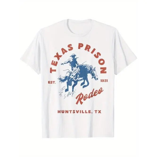 Stylish Western Cowboy Print Crew Neck T-shirt - Men's Cotton Casual Short Sleeve Top