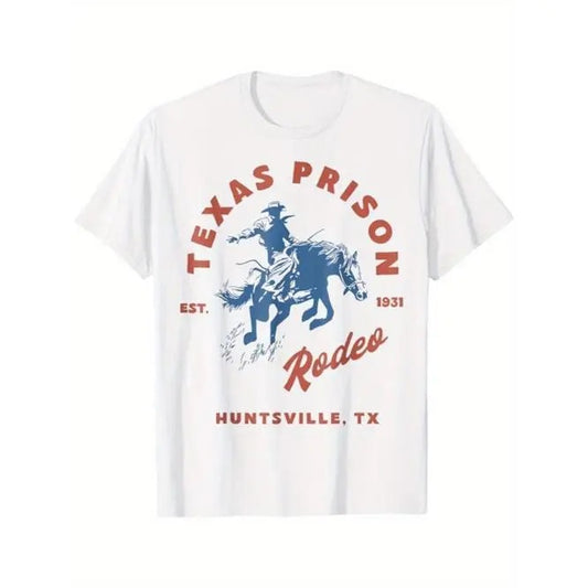 Stylish Western Cowboy Print Crew Neck T-shirt - Men's Cotton Casual Short Sleeve Top