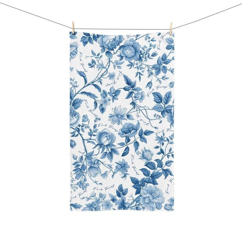 Subtle Political F*ck Trump Toile Hand Towel, Funny Kitchen Decor, Unique Housewarming Gift, Minimalist Dish Towel,...
