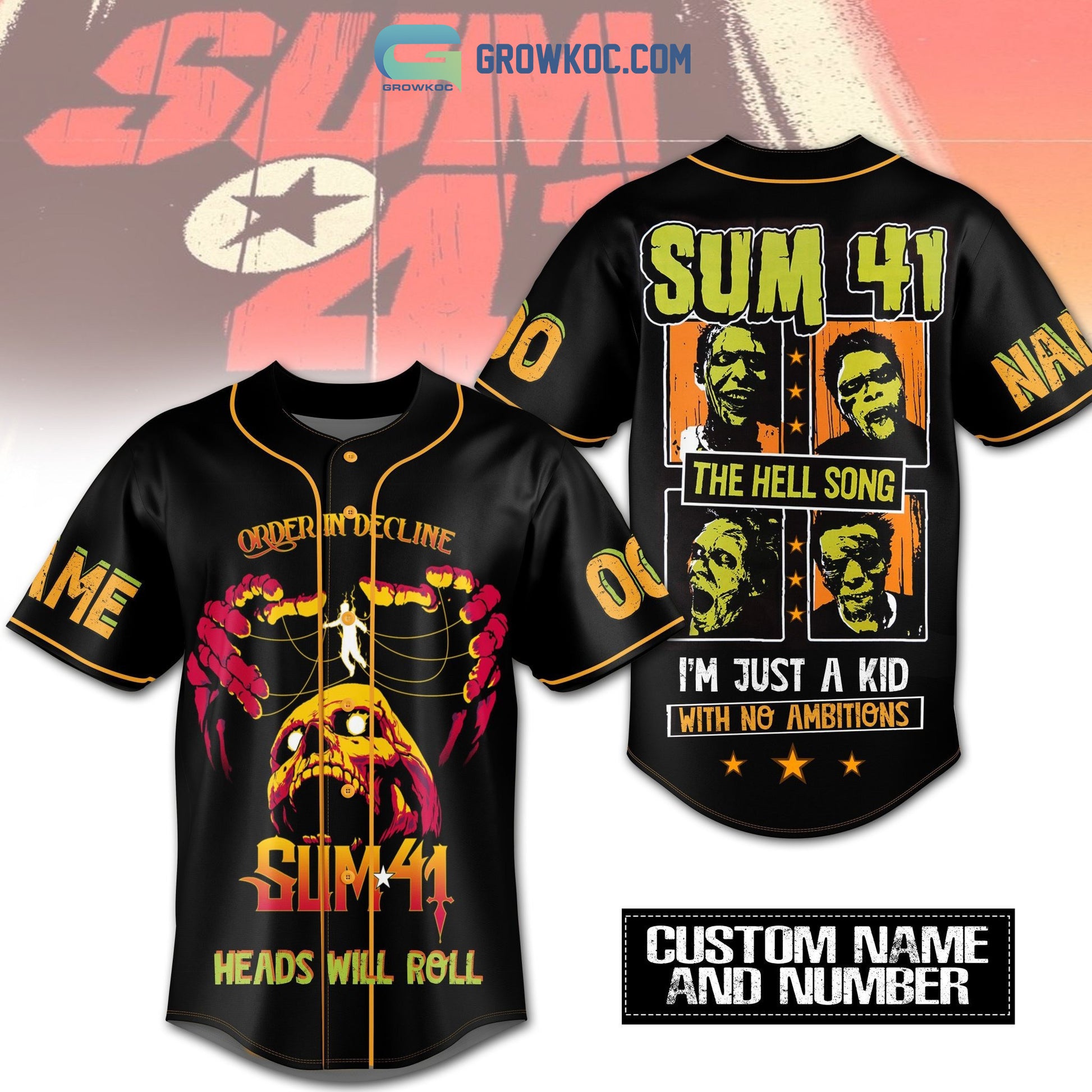 Sum 41 Order In Decline Heads Will Roll Personalized Baseball Jersey